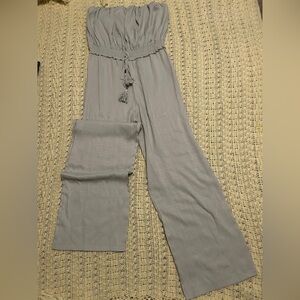 eesome Light Gray Strapless Wide-Leg Jumpsuit